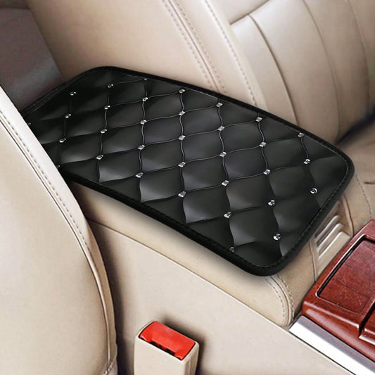 1-Pack Black Diamond Quilted Pattern Car Armrest Cushion| Non Slip Design, Scratch And Spill Proof, Universal Fit For Sedans, SUVs, Pickup Trucks, Stylish Interior Decor Protector, Durable Polyester