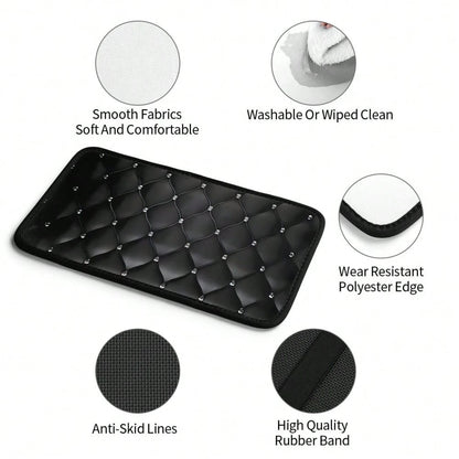 1-Pack Black Diamond Quilted Pattern Car Armrest Cushion| Non Slip Design, Scratch And Spill Proof, Universal Fit For Sedans, SUVs, Pickup Trucks, Stylish Interior Decor Protector, Durable Polyester