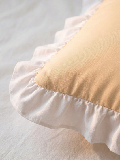 1 Pack Custom Heat Transfer Contrast White Ruffled Trim Lumbar Pillow Cover, Solid Color Oblong Decorative Cushion Case With Hidden Zipper, Removable Washable Cover For Sofa Couch Bed Living Room Bedr
