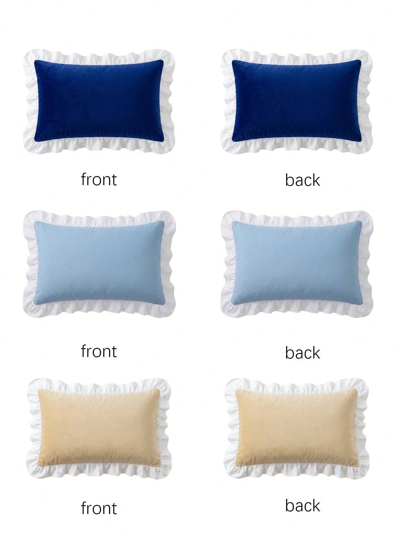 1 Pack Custom Heat Transfer Contrast White Ruffled Trim Lumbar Pillow Cover, Solid Color Oblong Decorative Cushion Case With Hidden Zipper, Removable Washable Cover For Sofa Couch Bed Living Room Bedr