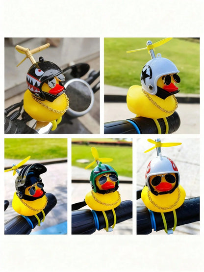 1-Pack Whimsical Rubber Duck Helmet Handlebar Accessory With Propeller And Glasses- Unique Street-Sport Bike Decoration- Fun And Quirky Gift Idea For Cyclists And Bike Enthusiasts