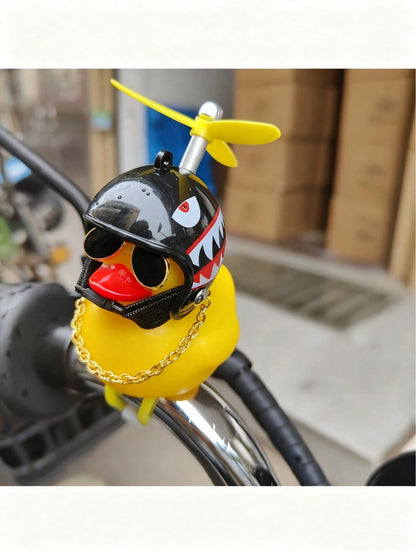 1-Pack Whimsical Rubber Duck Helmet Handlebar Accessory With Propeller And Glasses- Unique Street-Sport Bike Decoration- Fun And Quirky Gift Idea For Cyclists And Bike Enthusiasts