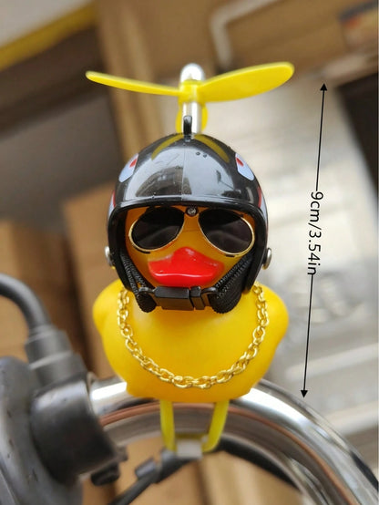 1-Pack Whimsical Rubber Duck Helmet Handlebar Accessory With Propeller And Glasses- Unique Street-Sport Bike Decoration- Fun And Quirky Gift Idea For Cyclists And Bike Enthusiasts
