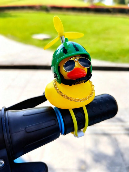 1-Pack Whimsical Rubber Duck Helmet Handlebar Accessory With Propeller And Glasses- Unique Street-Sport Bike Decoration- Fun And Quirky Gift Idea For Cyclists And Bike Enthusiasts