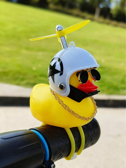 1-Pack Whimsical Rubber Duck Helmet Handlebar Accessory With Propeller And Glasses- Unique Street-Sport Bike Decoration- Fun And Quirky Gift Idea For Cyclists And Bike Enthusiasts