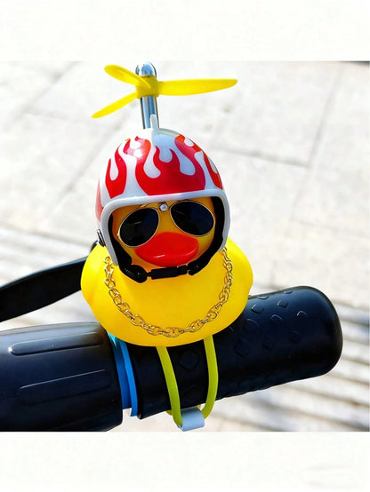 1-Pack Whimsical Rubber Duck Helmet Handlebar Accessory With Propeller And Glasses- Unique Street-Sport Bike Decoration- Fun And Quirky Gift Idea For Cyclists And Bike Enthusiasts