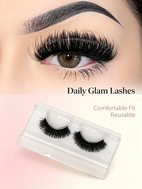 1 Pair 20mm Russian D Curl Fluffy False Eyelashes Dramatic Long Thick Volume Natural Faux Mink Fake Eyelashes
