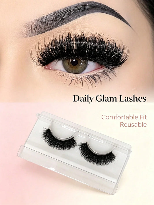 1 Pair 20mm Russian D Curl Fluffy False Eyelashes Dramatic Long Thick Volume Natural Faux Mink Fake Eyelashes