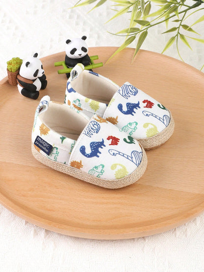 1 Pair Boys Girls Cartoon Dinosaur Design Slip-On Flat Sneakers, Infant Walking Shoes, Spring Autumn Summer Winter