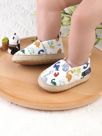 1 Pair Boys Girls Cartoon Dinosaur Design Slip-On Flat Sneakers, Infant Walking Shoes, Spring Autumn Summer Winter