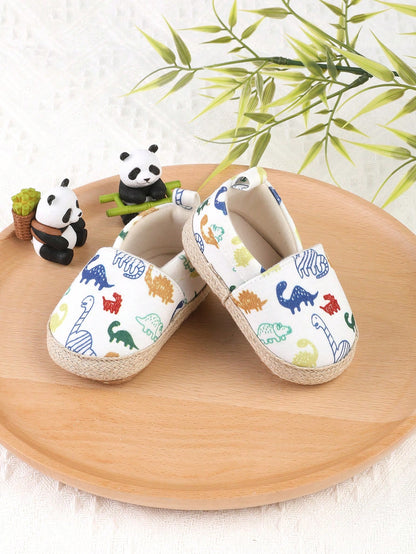 1 Pair Boys Girls Cartoon Dinosaur Design Slip-On Flat Sneakers, Infant Walking Shoes, Spring Autumn Summer Winter