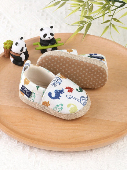 1 Pair Boys Girls Cartoon Dinosaur Design Slip-On Flat Sneakers, Infant Walking Shoes, Spring Autumn Summer Winter
