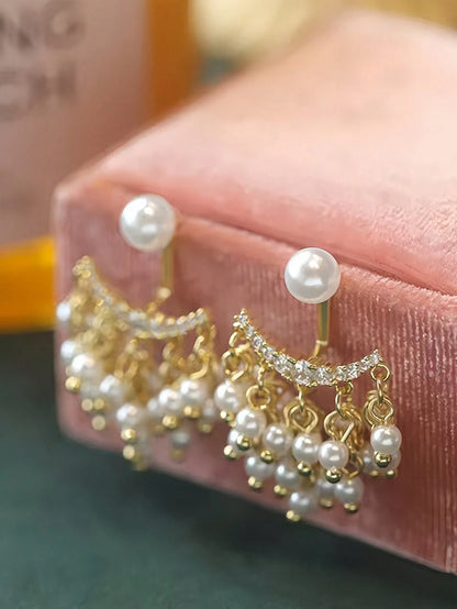 1 Pair Ethereal Pearl Tassel Earrings, Suitable For Accessories, Wedding Gift, Bridal Season Earrings