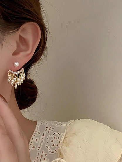 1 Pair Ethereal Pearl Tassel Earrings, Suitable For Accessories, Wedding Gift, Bridal Season Earrings