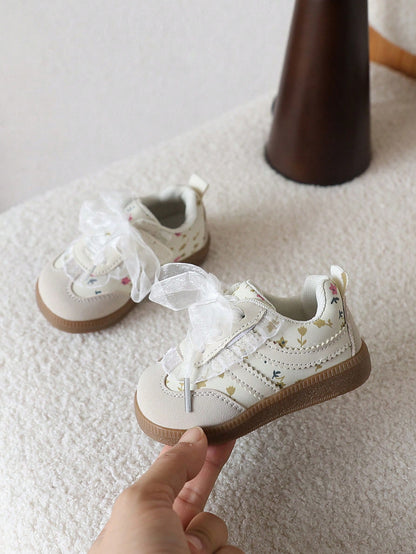 1 Pair Floral Lace Cute Baby Sneakers, Patchwork Soft Bottom Lightweight Casual Girls Shoes