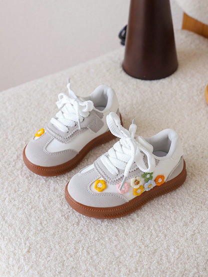 1 Pair Girls' Flower Decor Sports Shoes, Soft Sole Student Casual Shoes, Autumn