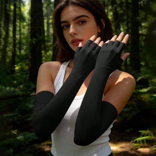 1 Pair Ice Silk Four-Finger Sun Protection Arm Sleeves, Women's Summer Breathable Cooling Sleeves For Outdoor Cycling