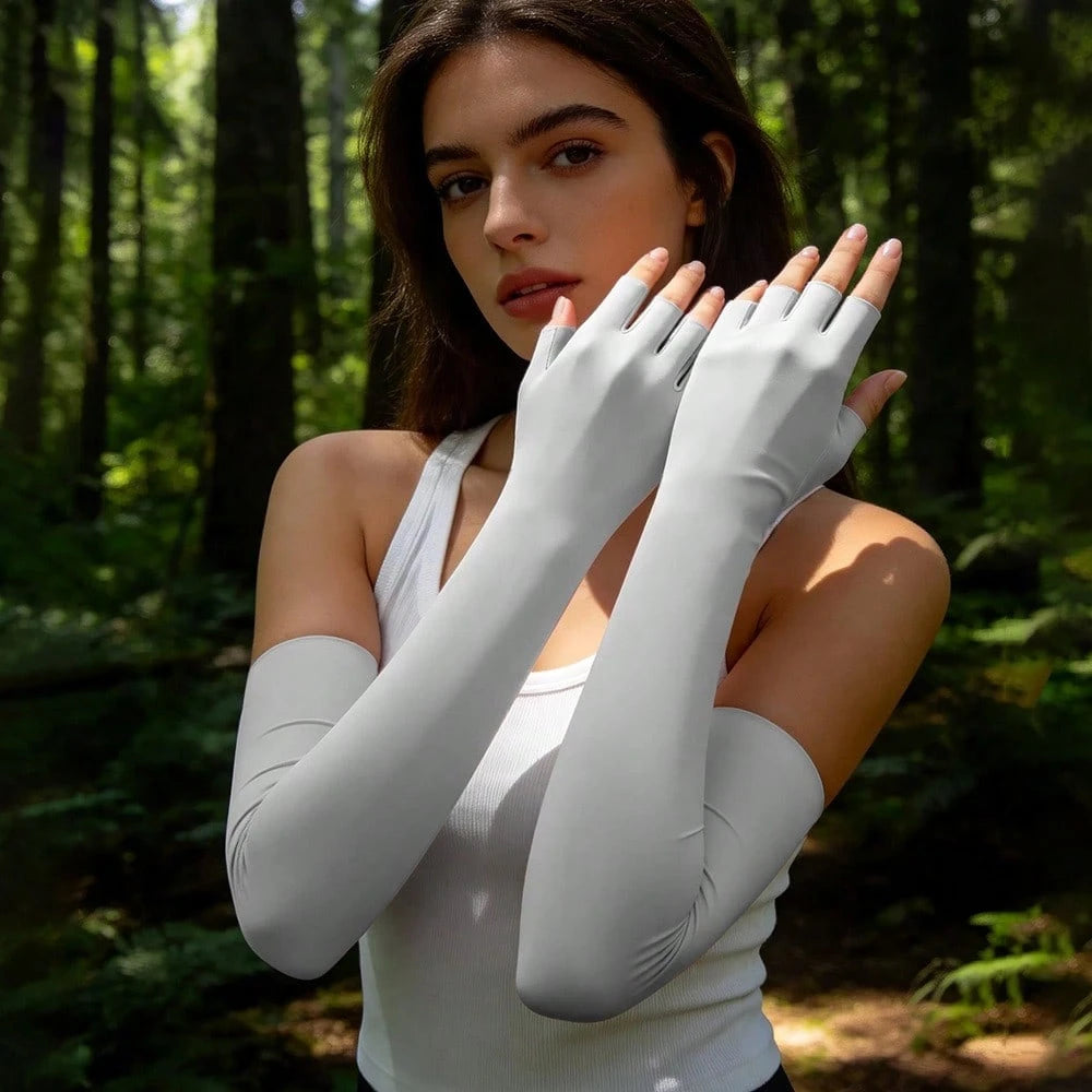 1 Pair Ice Silk Four-Finger Sun Protection Arm Sleeves, Women's Summer Breathable Cooling Sleeves For Outdoor Cycling
