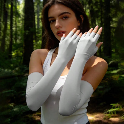 1 Pair Ice Silk Four-Finger Sun Protection Arm Sleeves, Women's Summer Breathable Cooling Sleeves For Outdoor Cycling