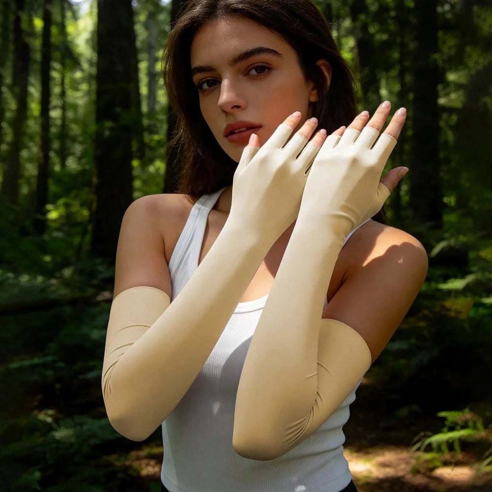 1 Pair Ice Silk Four-Finger Sun Protection Arm Sleeves, Women's Summer Breathable Cooling Sleeves For Outdoor Cycling