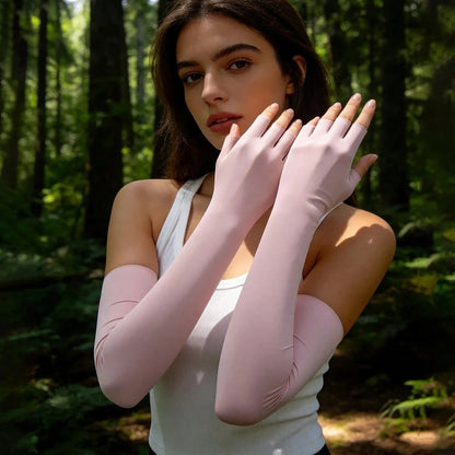 1 Pair Ice Silk Four-Finger Sun Protection Arm Sleeves, Women's Summer Breathable Cooling Sleeves For Outdoor Cycling