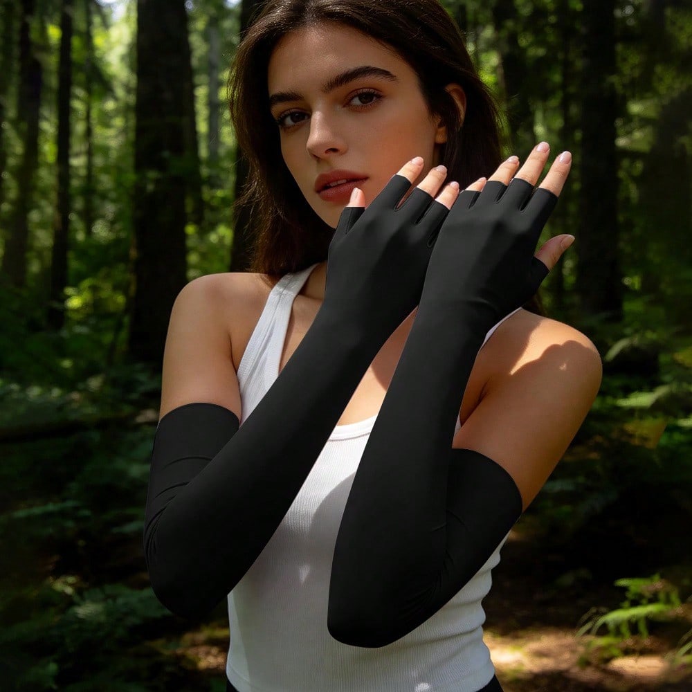 1 Pair Ice Silk Four-Finger Sun Protection Arm Sleeves, Women's Summer Breathable Cooling Sleeves For Outdoor Cycling