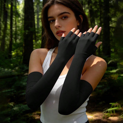 1 Pair Ice Silk Four-Finger Sun Protection Arm Sleeves, Women's Summer Breathable Cooling Sleeves For Outdoor Cycling