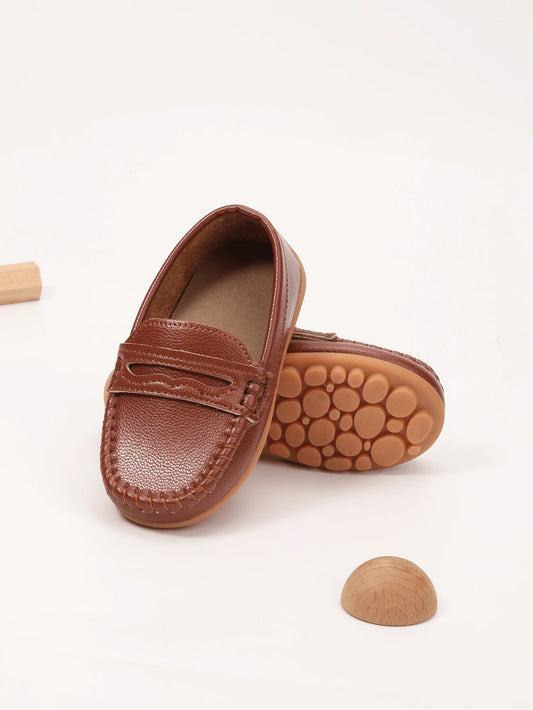 1 Pair Infant/Toddler PU Flat Shoes, Children Soft Bottom Sneakers, Retro Casual Shoes, Boys' One-Piece Loafers, Girls' Dress Leather Shoes, Suitable For Toddling, School, Outings