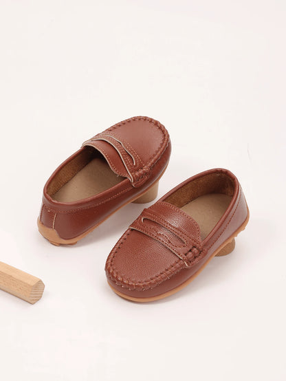 1 Pair Infant/Toddler PU Flat Shoes, Children Soft Bottom Sneakers, Retro Casual Shoes, Boys' One-Piece Loafers, Girls' Dress Leather Shoes, Suitable For Toddling, School, Outings