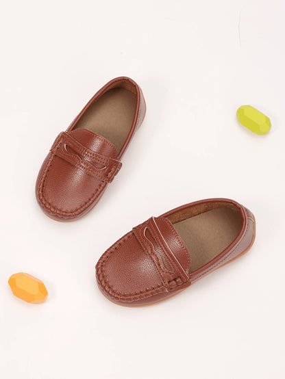 1 Pair Infant/Toddler PU Flat Shoes, Children Soft Bottom Sneakers, Retro Casual Shoes, Boys' One-Piece Loafers, Girls' Dress Leather Shoes, Suitable For Toddling, School, Outings