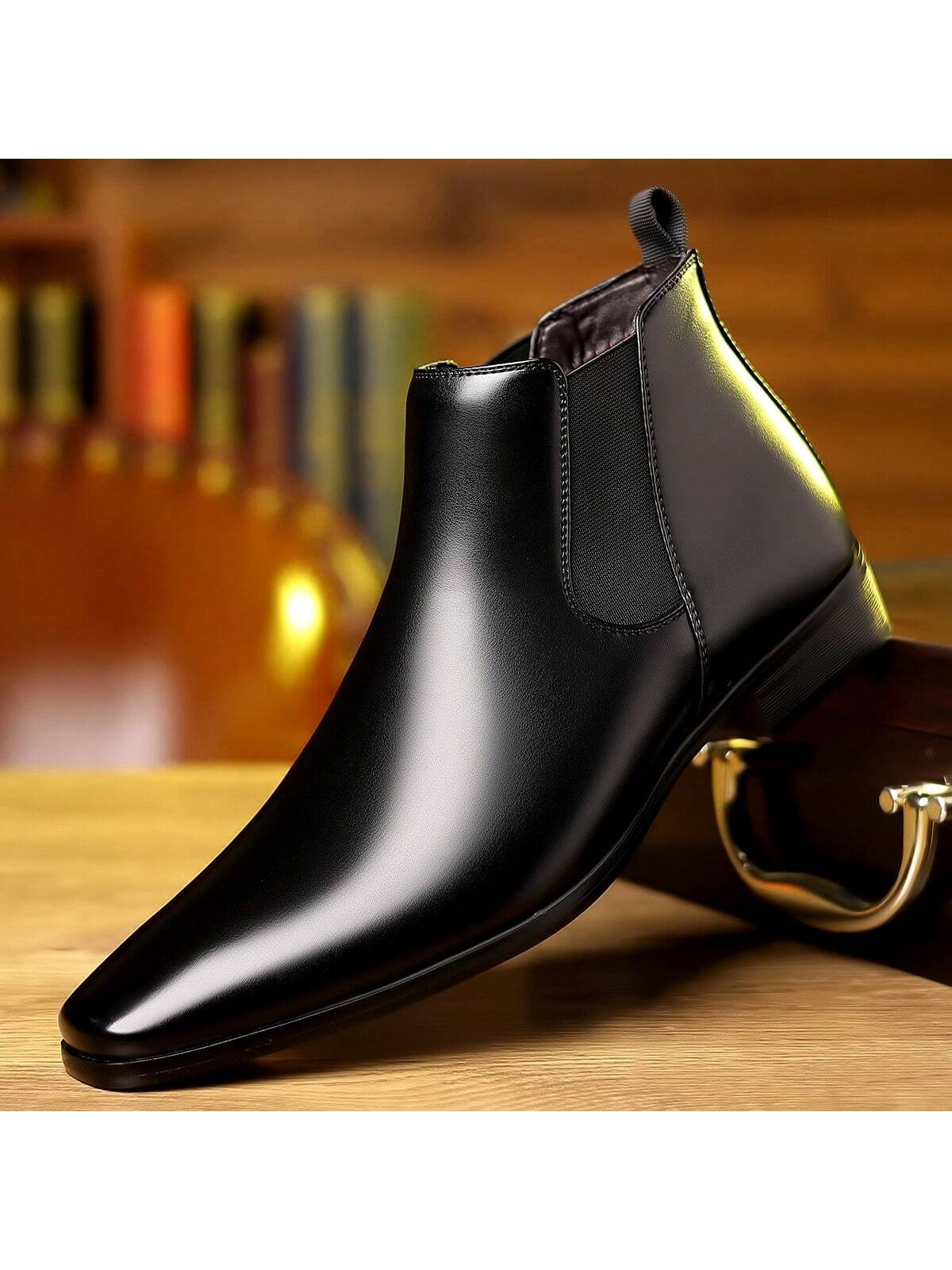 1 Pair Men's High-Top Round Toe Slip-On PU Upper Rubber Sole Low Heel Durable Casual Boots For Daily Wear