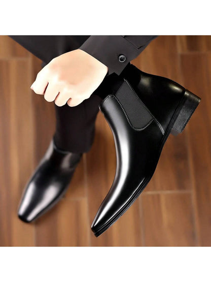 1 Pair Men's High-Top Round Toe Slip-On PU Upper Rubber Sole Low Heel Durable Casual Boots For Daily Wear