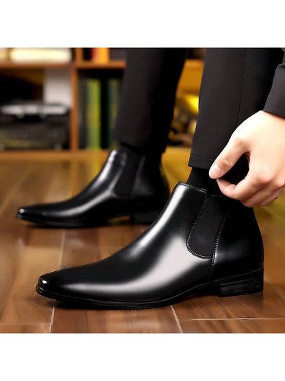 1 Pair Men's High-Top Round Toe Slip-On PU Upper Rubber Sole Low Heel Durable Casual Boots For Daily Wear
