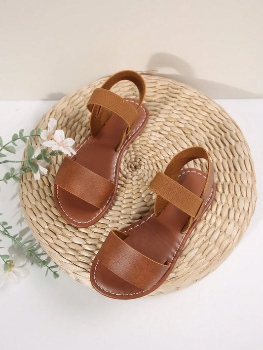 1 Pair Of Children's Elastic Strap Open Toe Flat Sandals, Light Casual Roman Sandals Suitable For 3-15 Years Old, Cute Fashion, New Spring And Summer