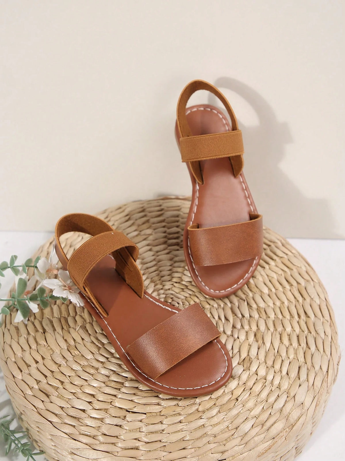 1 Pair Of Children's Elastic Strap Open Toe Flat Sandals, Light Casual Roman Sandals Suitable For 3-15 Years Old, Cute Fashion, New Spring And Summer