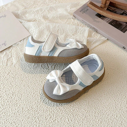 1 Pair Soft Princess Shoes, Bowknot Design Fresh And Sweet, Convenient Hook And Loop Closure. Soft Non-Slip Sole, Foot-Shaped Fit, Comfortable And Breathable, Versatile To Match Dresses, Cute And Well