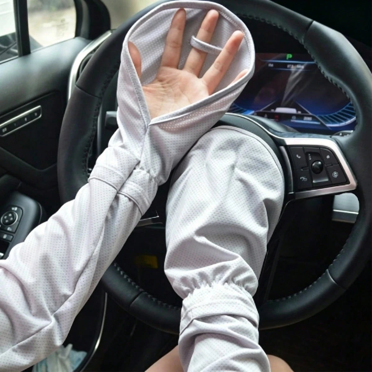 1 Pair Summer Sun Protection Ice Silk Sleeve Covers, Outdoor Cycling UV Protection Breathable Horseshoe Sleeve Covers