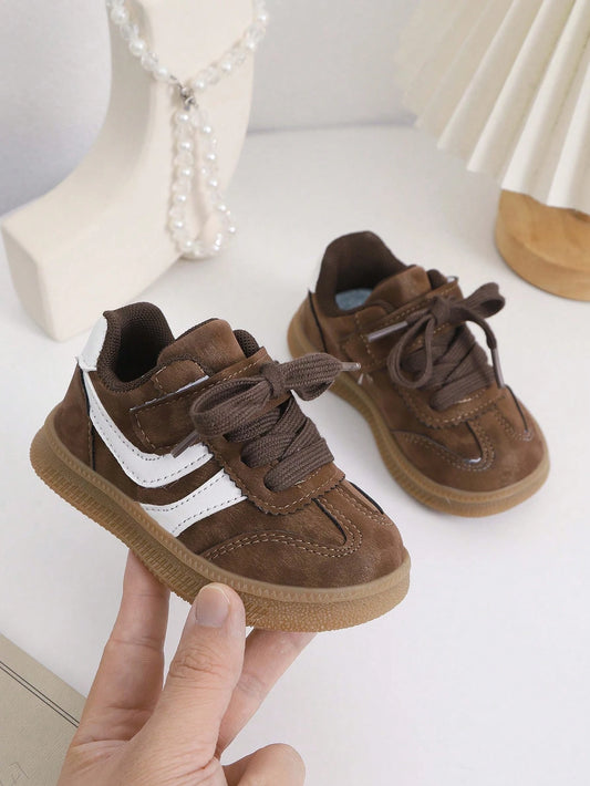 1 Pair Toddler Boys/Girls Floral PU Hook And Loop Design Casual Sports Shoes, Fashionable, Suitable For Autumn
