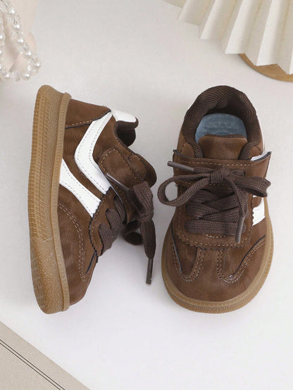 1 Pair Toddler Boys/Girls Floral PU Hook And Loop Design Casual Sports Shoes, Fashionable, Suitable For Autumn