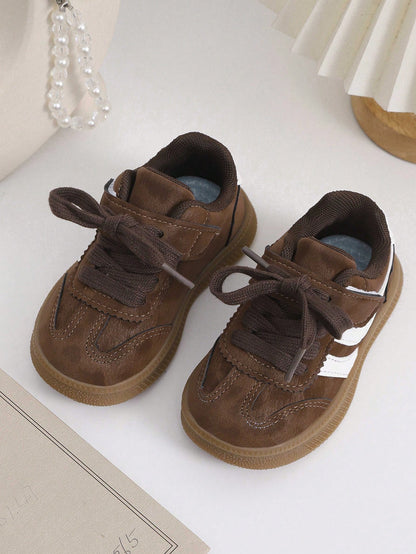 1 Pair Toddler Boys/Girls Floral PU Hook And Loop Design Casual Sports Shoes, Fashionable, Suitable For Autumn