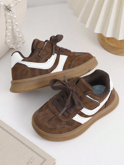 1 Pair Toddler Boys/Girls Floral PU Hook And Loop Design Casual Sports Shoes, Fashionable, Suitable For Autumn