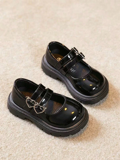 1 Pair Wide Fit British Style Loafers With Non-Slip Sole, Hook And Loop Heart Decor Buckle, 2026 Latest All-Season Campus Casual Fashion Princess Shoes, Soft Breathable Fabric, Soft Sole, Double Shoel