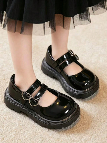 1 Pair Wide Fit British Style Loafers With Non-Slip Sole, Hook And Loop Heart Decor Buckle, 2026 Latest All-Season Campus Casual Fashion Princess Shoes, Soft Breathable Fabric, Soft Sole, Double Shoel