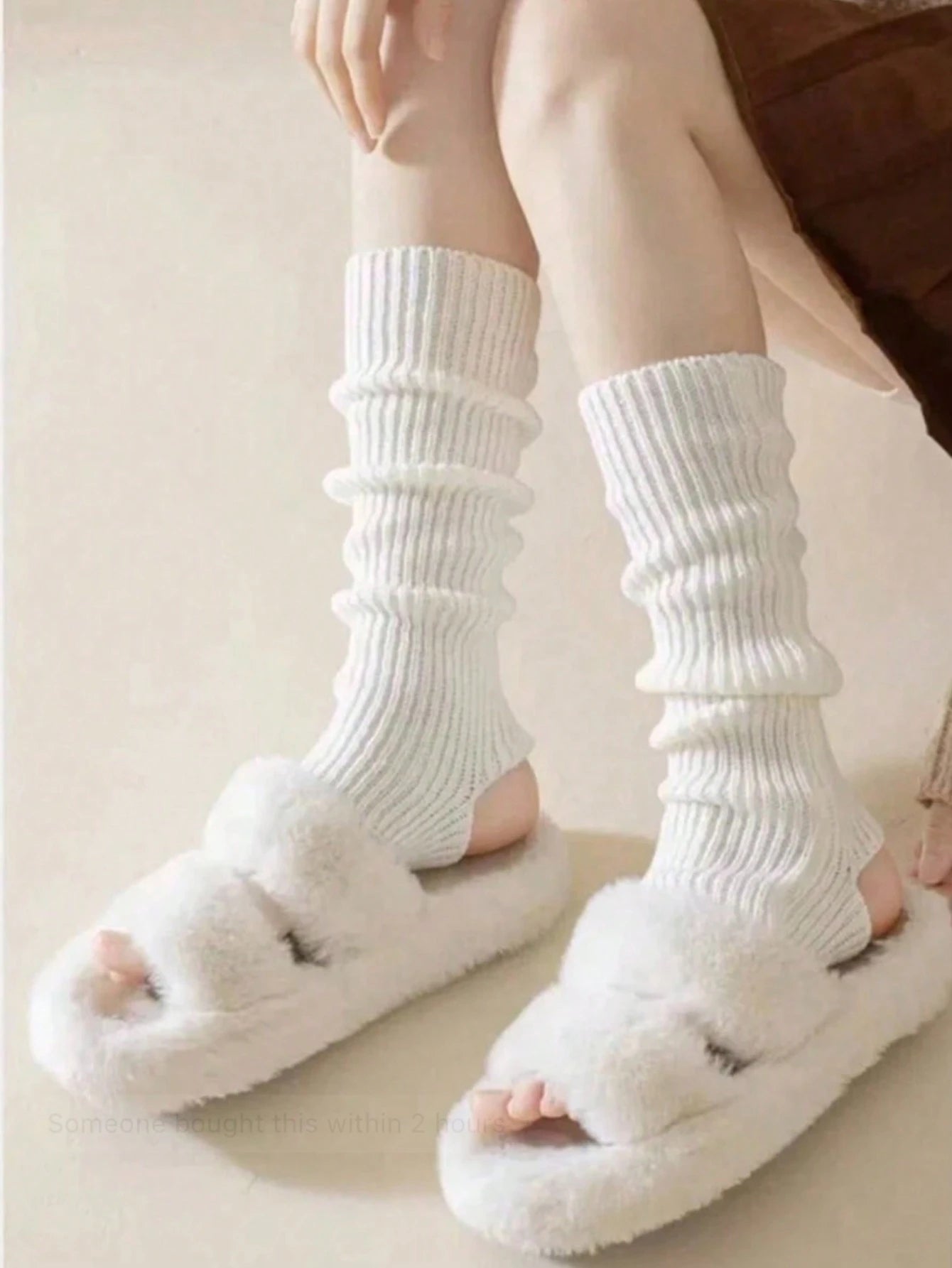 1 Pair Women's Classic Comfortable Thickened Solid Color White Knee-High Leg Warmers, Warm Leg Warmers, Fall/ Winter
