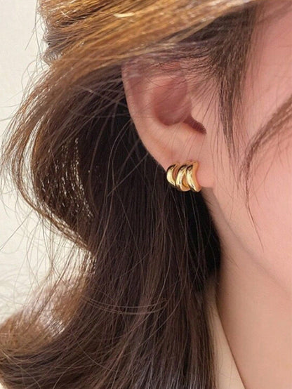 1 Pair Women's Elegant Triple-Layer Round Stud Earrings- Perfect Gift For Holidays, Birthdays And Special Occasions, Casual Wear For Halloween
