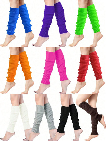 1 Pair Women's Knitted Leg Warmers- Solid Color Knee-High, Great For Sports Activities, Fall/ Winter