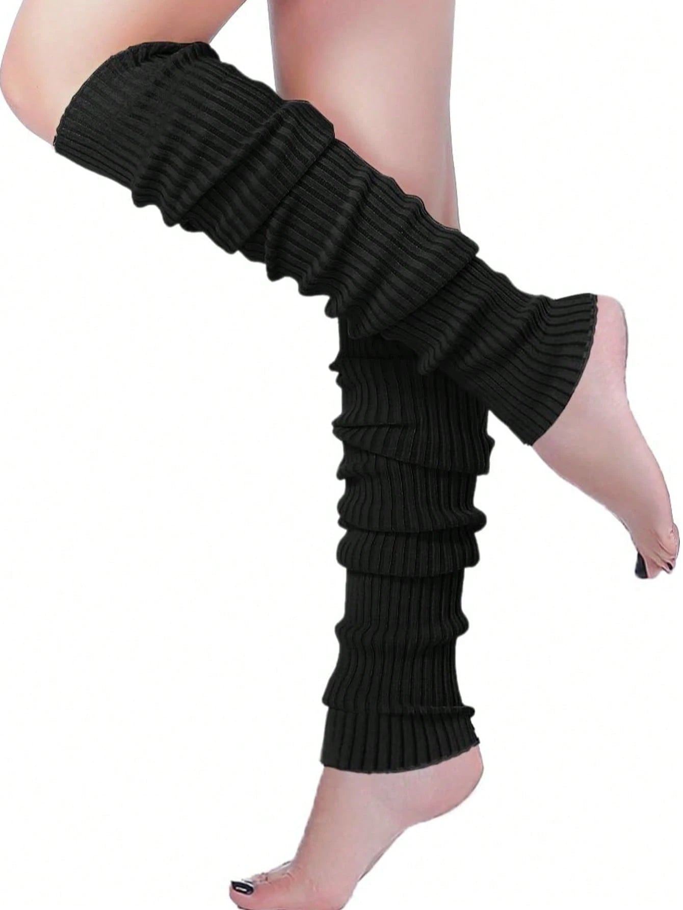 1 Pair Women's Knitted Leg Warmers- Solid Color Knee-High, Great For Sports Activities, Fall/ Winter