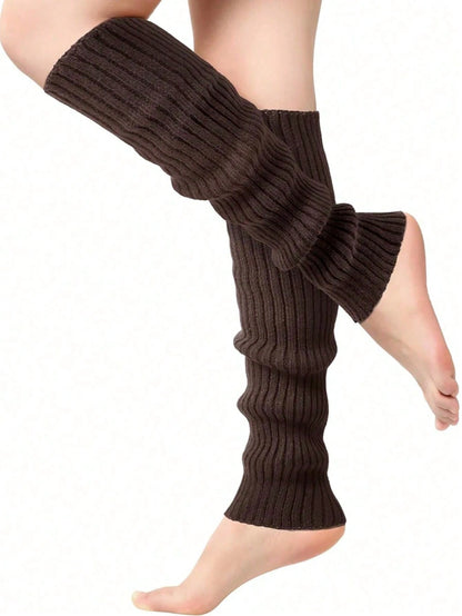 1 Pair Women's Knitted Leg Warmers- Solid Color Knee-High, Great For Sports Activities, Fall/ Winter
