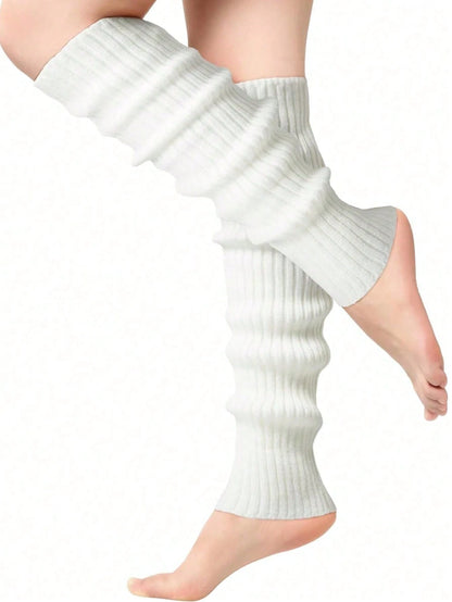 1 Pair Women's Knitted Leg Warmers- Solid Color Knee-High, Great For Sports Activities, Fall/ Winter