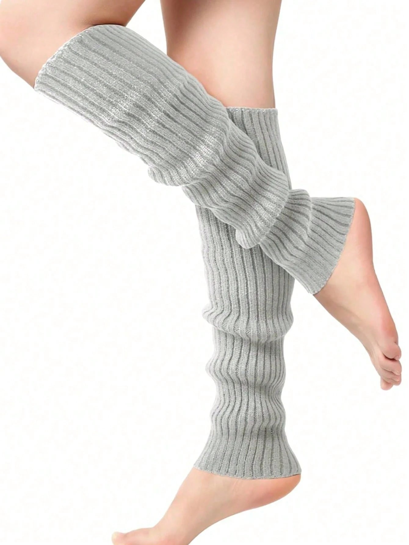 1 Pair Women's Knitted Leg Warmers- Solid Color Knee-High, Great For Sports Activities, Fall/ Winter